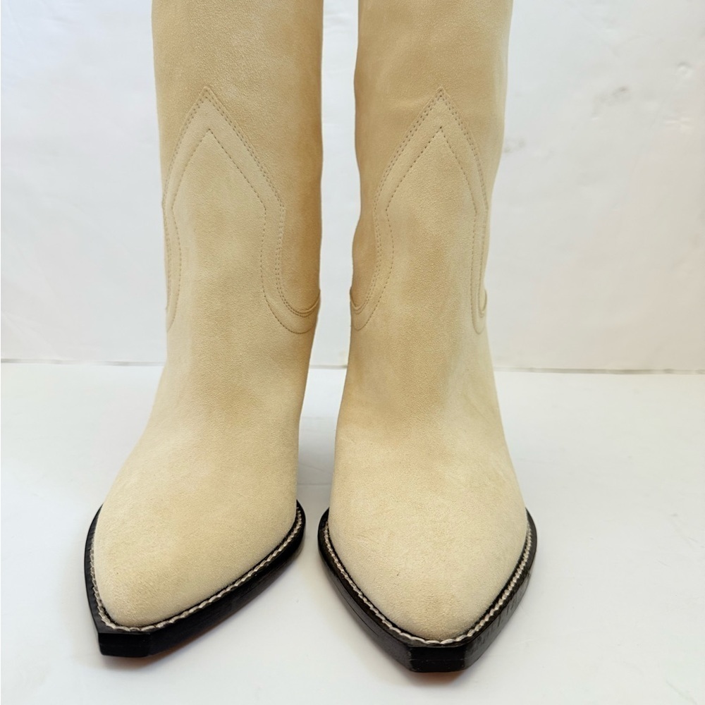 Isabel Marant Ecru/ Cream Suede Leather Lomero Cowboy Knee high boots EU 38 - Picture 11 of 13
